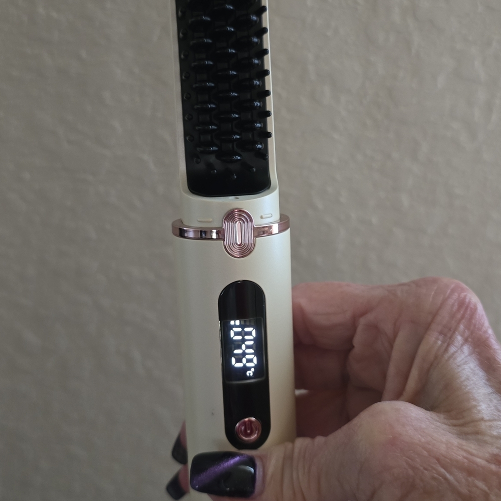 Cream and Rose Gold Digital Hair Straightening Brush - Unbranded